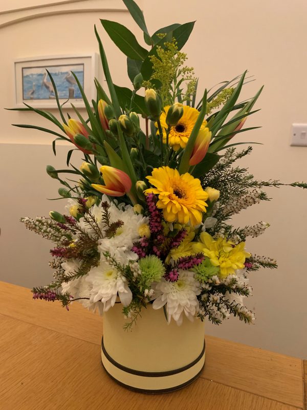 Sunshine Hatbox Arrangement.